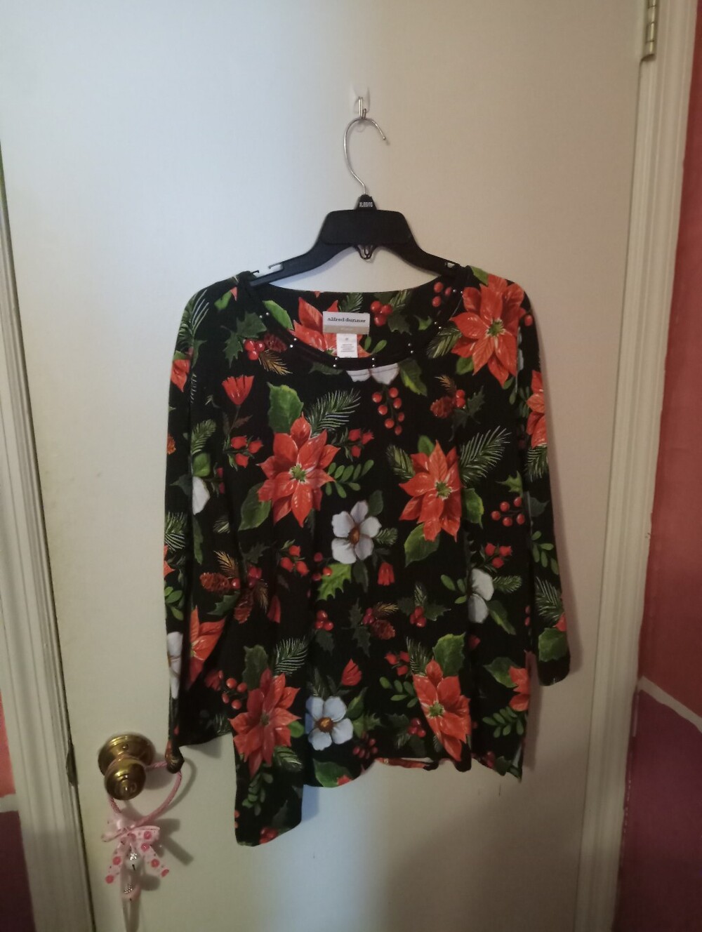 Women's Plus Size 2X Alfred Dunner Christmas Floral Pointsettia Tunic Top